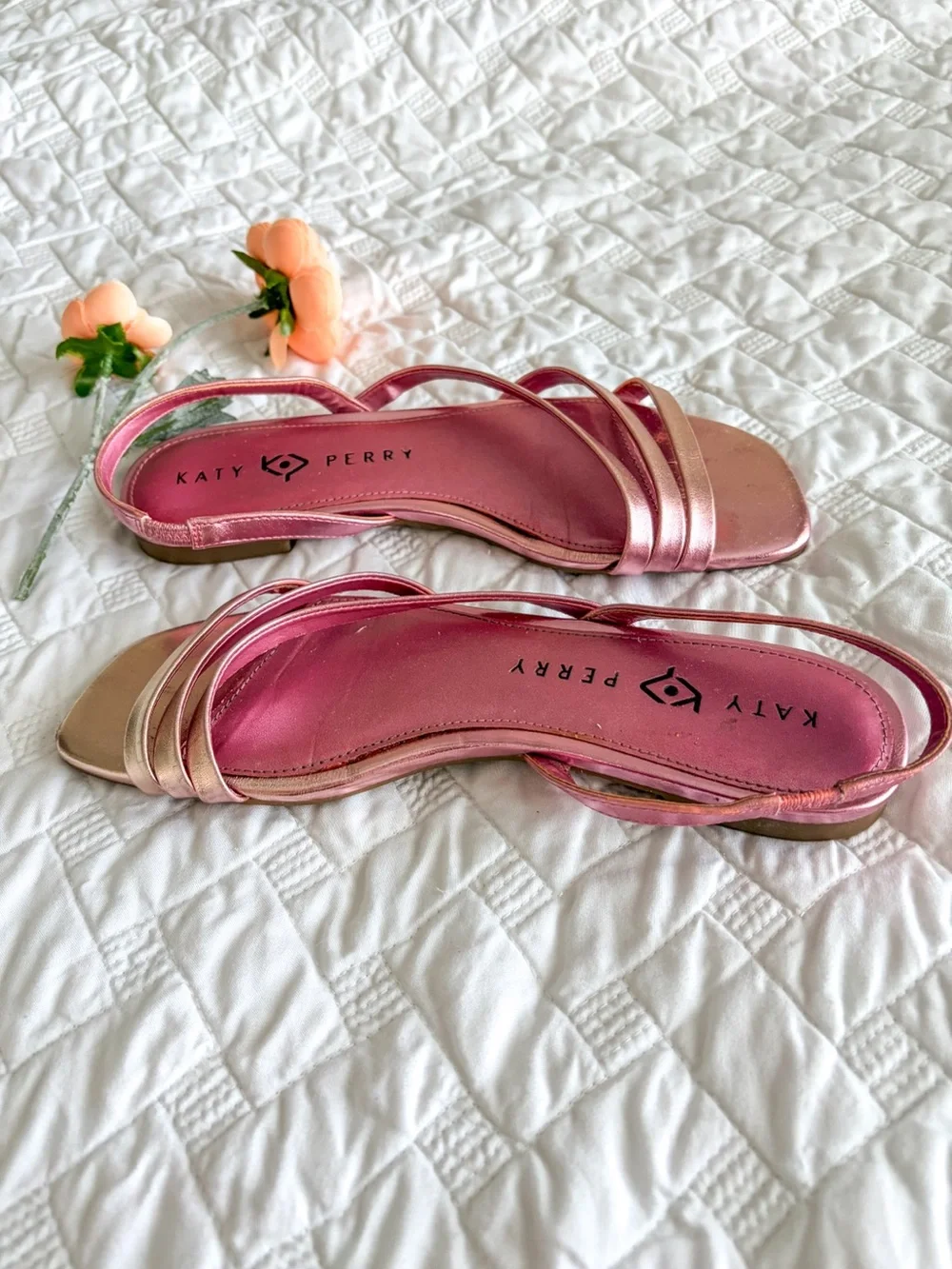 Katy Perry Metallic Pink Strappy Slingback Sandals Square Toe Size 7